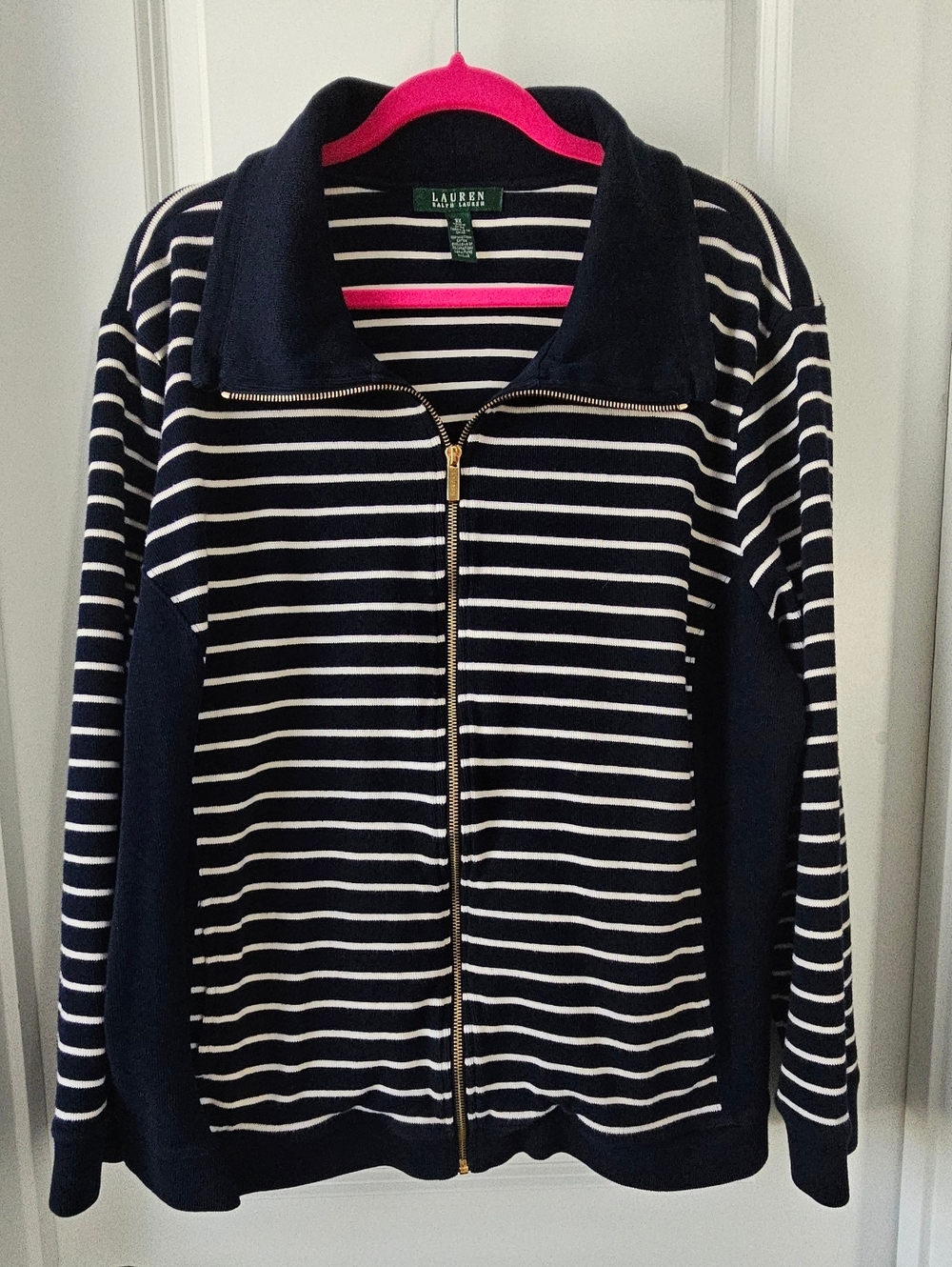 Lauren Ralph Lauren Navy & White Striped Zip-Up Jacket